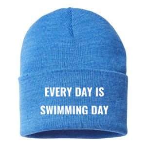 Every Day Is Swimming Day Gift Funny Swimgiftmer Gift Sustainable Knit Beanie