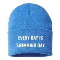 Every Day Is Swimming Day Gift Funny Swimgiftmer Gift Sustainable Knit Beanie