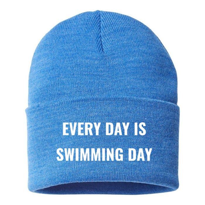 Every Day Is Swimming Day Gift Funny Swimgiftmer Gift Sustainable Knit Beanie