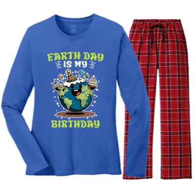 Earth Day Is My Birthday Environtal Care Save The Earth Cute Gift Women's Long Sleeve Flannel Pajama Set 