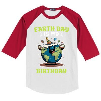 Earth Day Is My Birthday Environtal Care Save The Earth Cute Gift Kids Colorblock Raglan Jersey