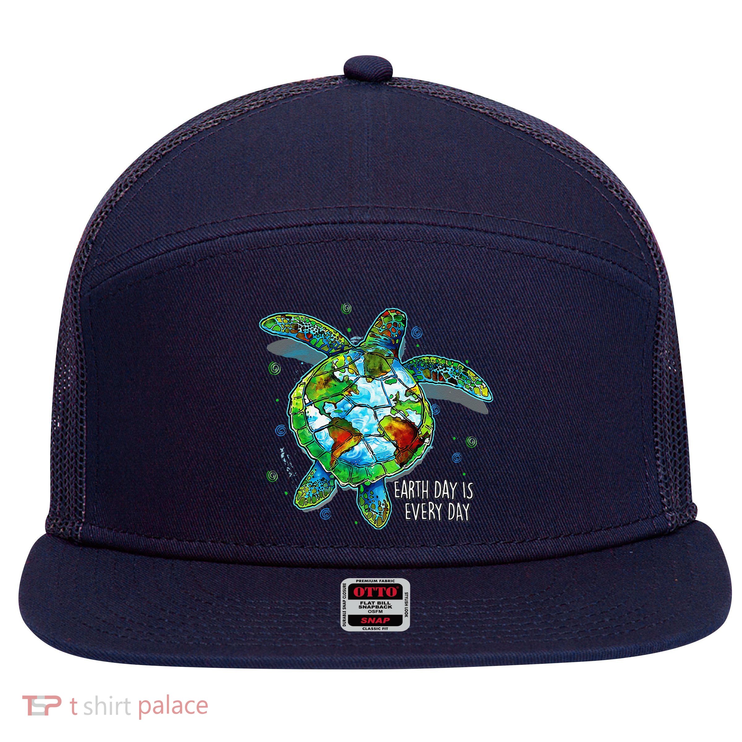 Earth Day Is Every Day Funny Sea Turtle Animal Saving Earth 7 Panel Mesh Trucker Snapback Hat
