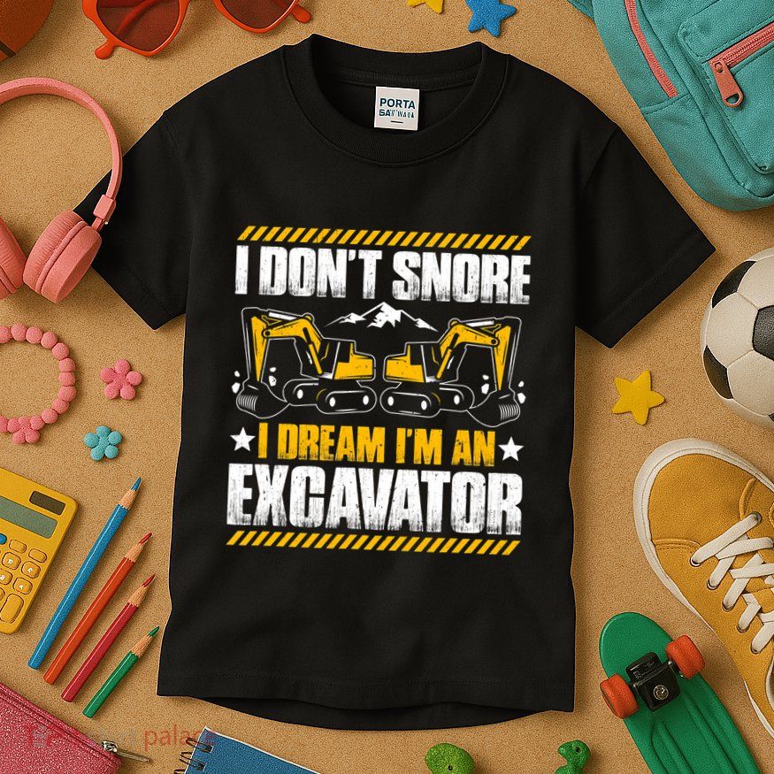 Excavator Driver I Dont Snore Heavy Equipment Operator Kids T-Shirt