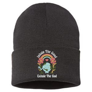 Earth Day Inhale The Good Exhale The Bad Earth Awareness Environmental Sustainable Knit Beanie