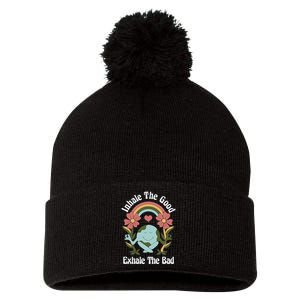 Earth Day Inhale The Good Exhale The Bad Earth Awareness Environmental Pom Pom 12in Knit Beanie