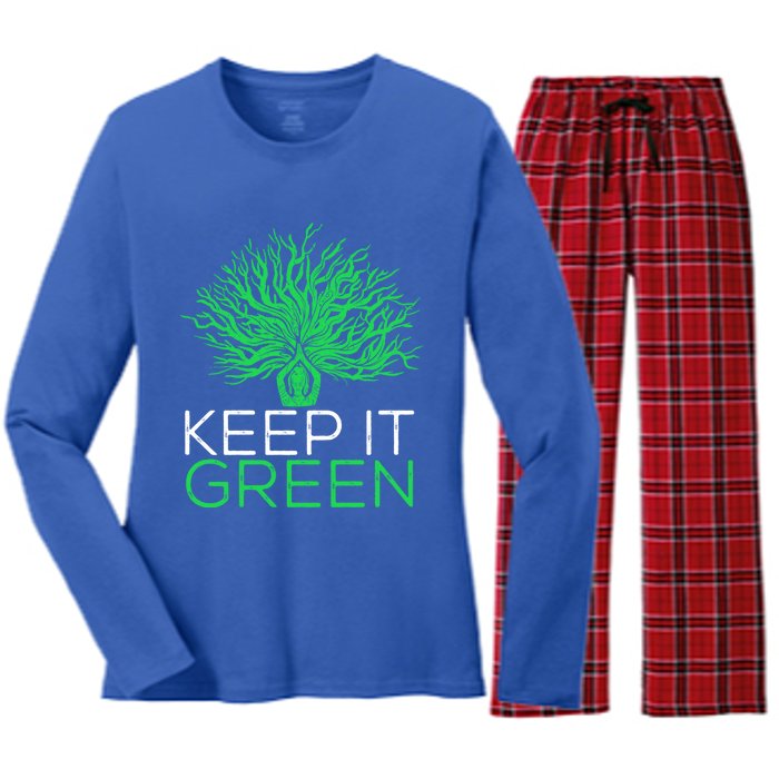 Earth Day Keep It Green Climate Change Gift Women's Long Sleeve Flannel Pajama Set 