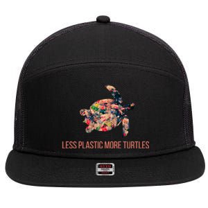 Earth Day Less Plastic More Turtles Pollution Awareness Great Gift 7 Panel Mesh Trucker Snapback Hat