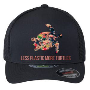 Earth Day Less Plastic More Turtles Pollution Awareness Great Gift Flexfit Unipanel Trucker Cap