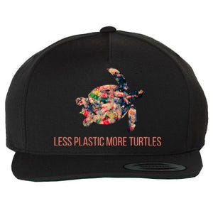 Earth Day Less Plastic More Turtles Pollution Awareness Great Gift Wool Snapback Cap