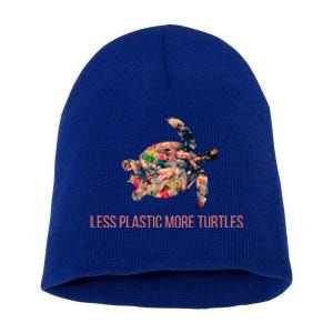 Earth Day Less Plastic More Turtles Pollution Awareness Great Gift Short Acrylic Beanie