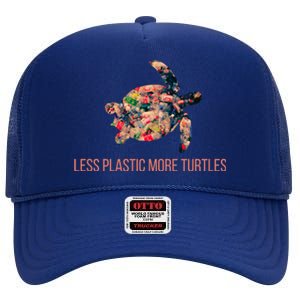 Earth Day Less Plastic More Turtles Pollution Awareness Great Gift High Crown Mesh Back Trucker Hat