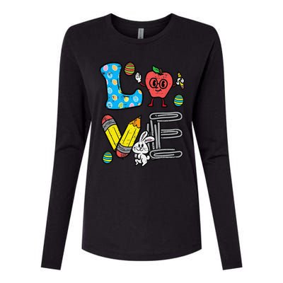 Easter Day Love Teacher Cute Bunny Prek Kindergarten Women Womens Cotton Relaxed Long Sleeve T-Shirt