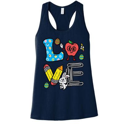 Easter Day Love Teacher Cute Bunny Prek Kindergarten Women Women's Racerback Tank