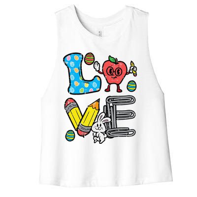 Easter Day Love Teacher Cute Bunny Prek Kindergarten Women Women's Racerback Cropped Tank