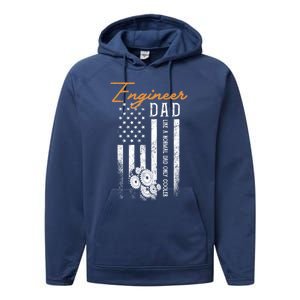 Engineer Dad Like A Normal Dad Only Cooler Flag Engineering Gift Performance Fleece Hoodie