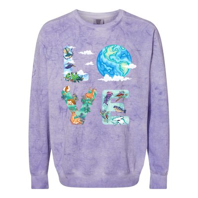 Earth Day Love Our Planet Save Animals The Environgreat Gift Colorblast Crewneck Sweatshirt