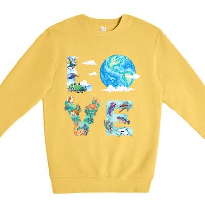 Earth Day Love Our Planet Save Animals The Environgreat Gift Premium Crewneck Sweatshirt