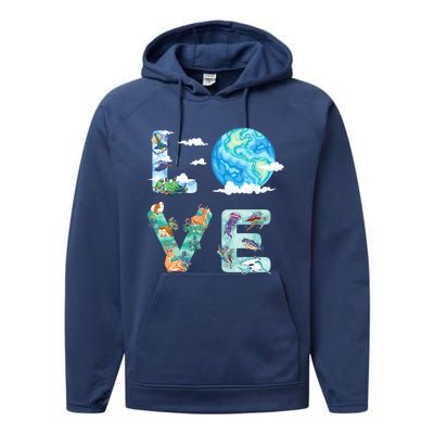 Earth Day Love Our Planet Save Animals The Environgreat Gift Performance Fleece Hoodie