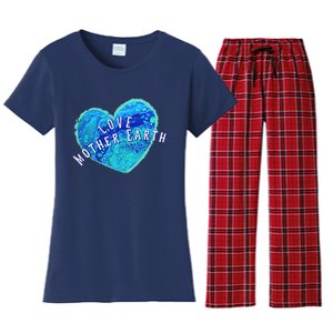 Earth Day Love Mother Earth Original Art Painted Earth Heart Women's Flannel Pajama Set