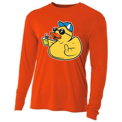 Evil Duck Middle Finger Cheeky Rubber Duck Cooling Performance Long Sleeve Crew