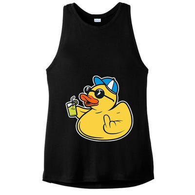 Evil Duck Middle Finger Cheeky Rubber Duck Ladies PosiCharge Tri-Blend Wicking Tank