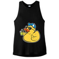 Evil Duck Middle Finger Cheeky Rubber Duck Ladies PosiCharge Tri-Blend Wicking Tank
