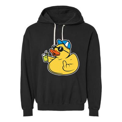 Evil Duck Middle Finger Cheeky Rubber Duck Garment-Dyed Fleece Hoodie