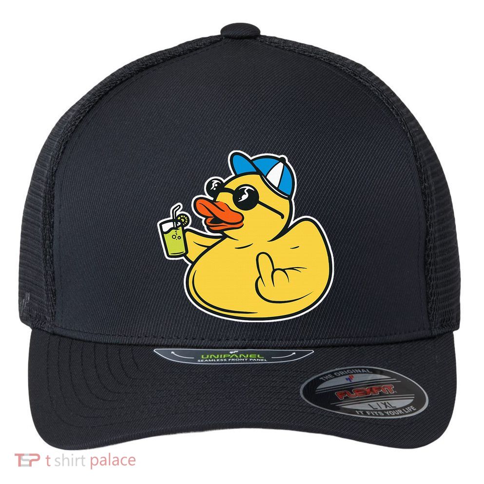 Evil Duck Middle Finger Cheeky Rubber Duck Flexfit Unipanel Trucker Cap