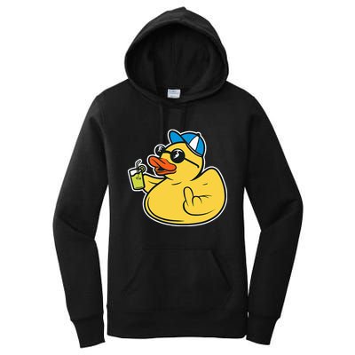 Evil Duck Middle Finger Cheeky Rubber Duck Women's Pullover Hoodie