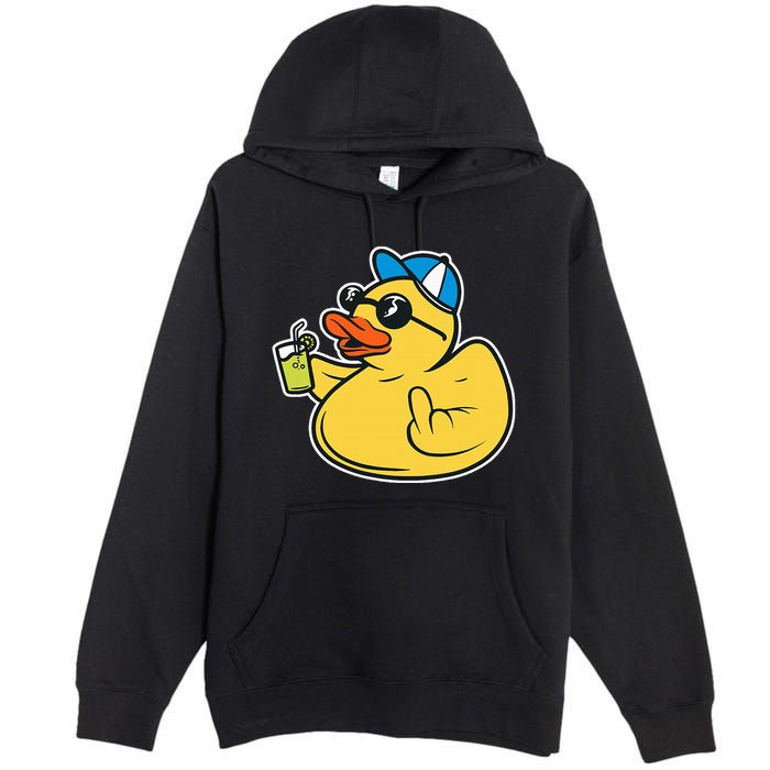Evil Duck Middle Finger Cheeky Rubber Duck Premium Pullover Hoodie
