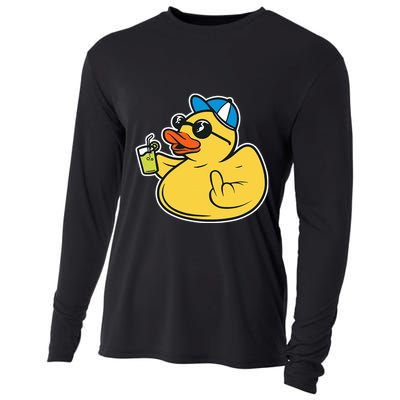 Evil Duck Middle Finger Cheeky Rubber Duck Cooling Performance Long Sleeve Crew