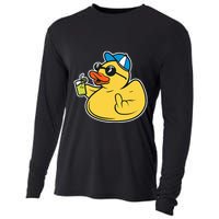 Evil Duck Middle Finger Cheeky Rubber Duck Cooling Performance Long Sleeve Crew