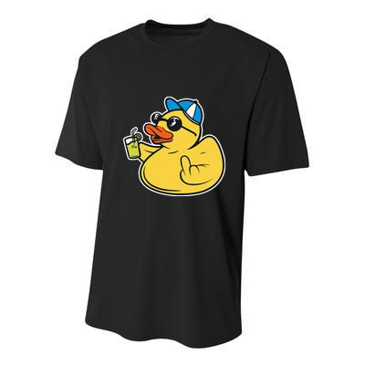 Evil Duck Middle Finger Cheeky Rubber Duck Youth Performance Sprint T-Shirt