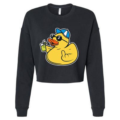 Evil Duck Middle Finger Cheeky Rubber Duck Cropped Pullover Crew