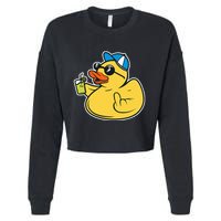 Evil Duck Middle Finger Cheeky Rubber Duck Cropped Pullover Crew