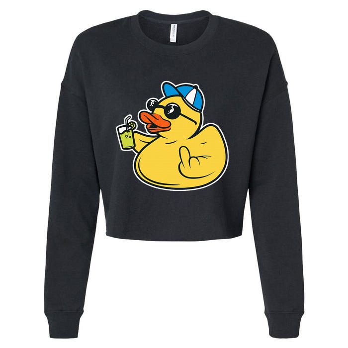 Evil Duck Middle Finger Cheeky Rubber Duck Cropped Pullover Crew