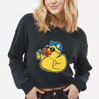 Evil Duck Middle Finger Cheeky Rubber Duck Cropped Pullover Crew
