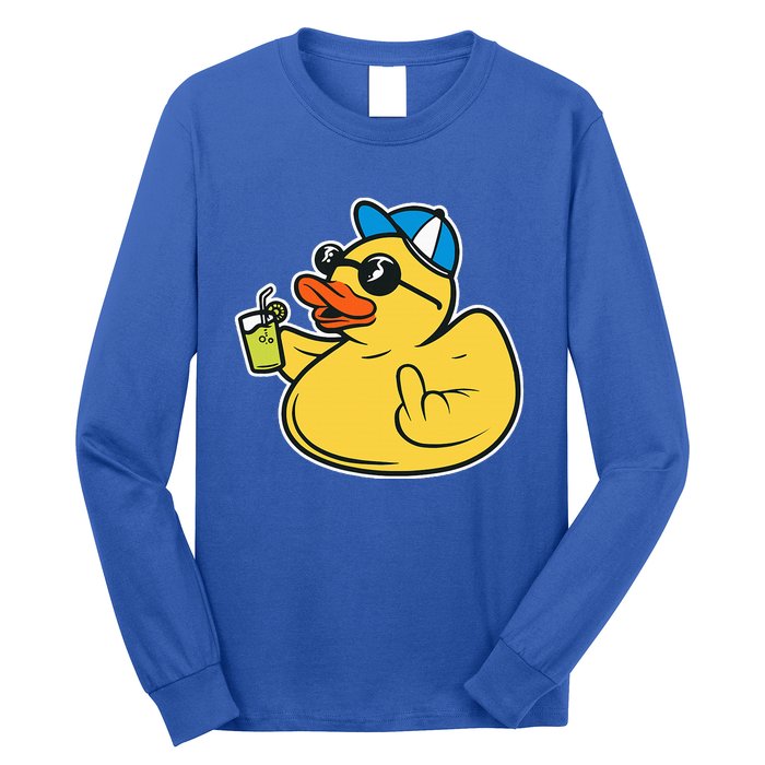 Evil Duck Middle Finger Cheeky Rubber Duck Long Sleeve Shirt