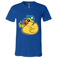 Evil Duck Middle Finger Cheeky Rubber Duck V-Neck T-Shirt