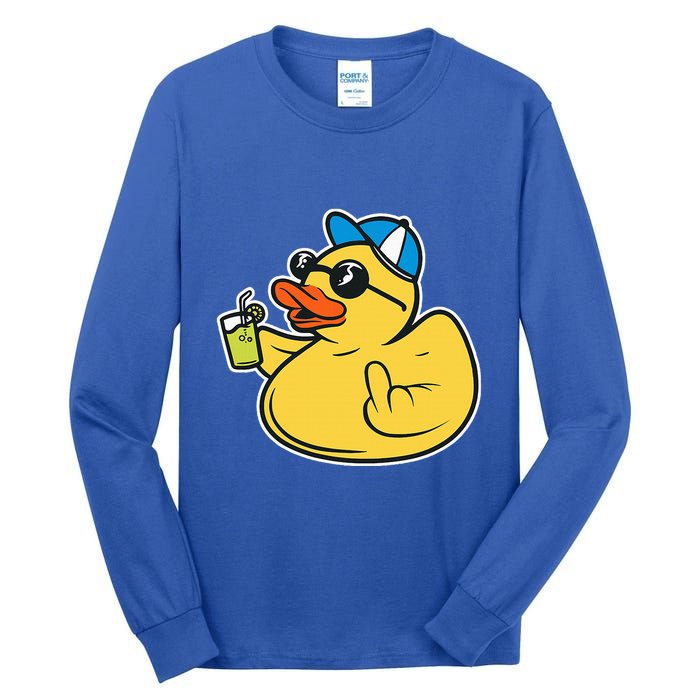 Evil Duck Middle Finger Cheeky Rubber Duck Tall Long Sleeve T-Shirt