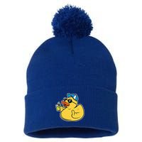 Evil Duck Middle Finger Cheeky Rubber Duck Pom Pom 12in Knit Beanie