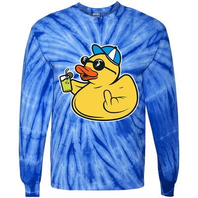 Evil Duck Middle Finger Cheeky Rubber Duck Tie-Dye Long Sleeve Shirt