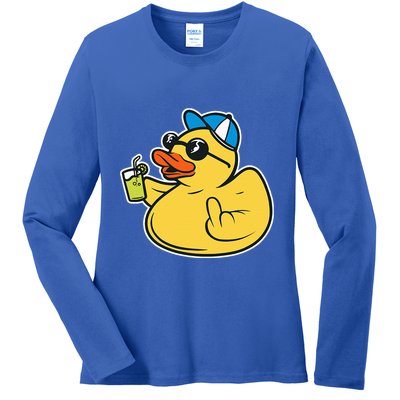 Evil Duck Middle Finger Cheeky Rubber Duck Ladies Long Sleeve Shirt