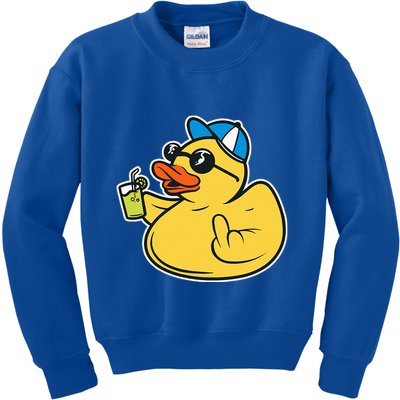 Evil Duck Middle Finger Cheeky Rubber Duck Kids Sweatshirt