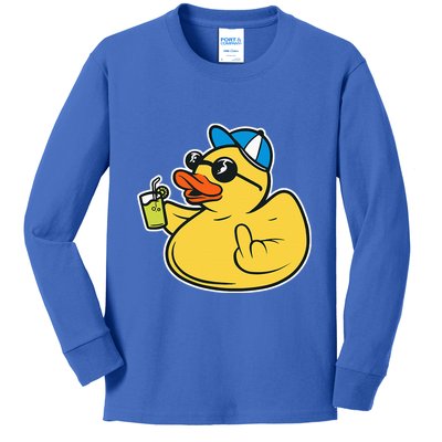 Evil Duck Middle Finger Cheeky Rubber Duck Kids Long Sleeve Shirt