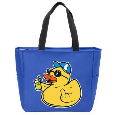 Evil Duck Middle Finger Cheeky Rubber Duck Zip Tote Bag