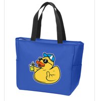 Evil Duck Middle Finger Cheeky Rubber Duck Zip Tote Bag