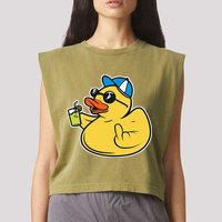 Evil Duck Middle Finger Cheeky Rubber Duck Garment-Dyed Women's Muscle Tee