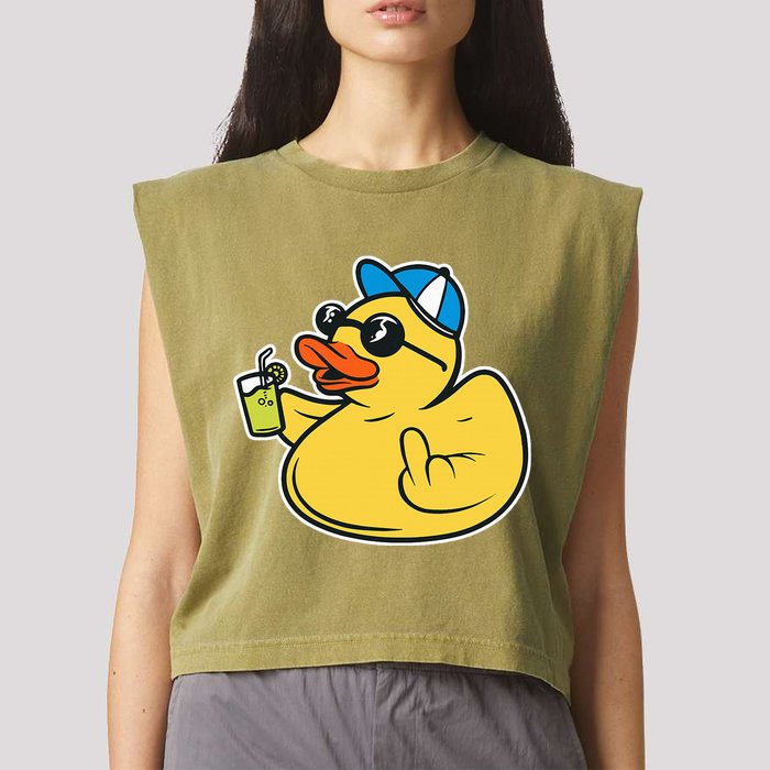 Evil Duck Middle Finger Cheeky Rubber Duck Garment-Dyed Women's Muscle Tee