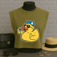 Evil Duck Middle Finger Cheeky Rubber Duck Garment-Dyed Women's Muscle Tee